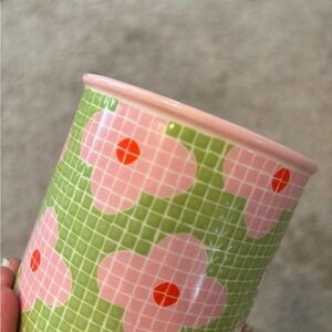 Starbucks Mug Green and Pink Mosaic Flowers